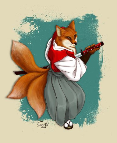 ilustración Kitsune samurai imaxe 1