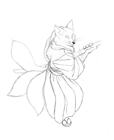 ilustración Kitsune samurai imaxe 2